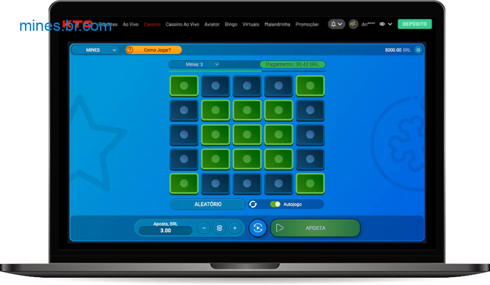 O jogo Mines disponível no KTO Casino apresenta um modo de jogo automático