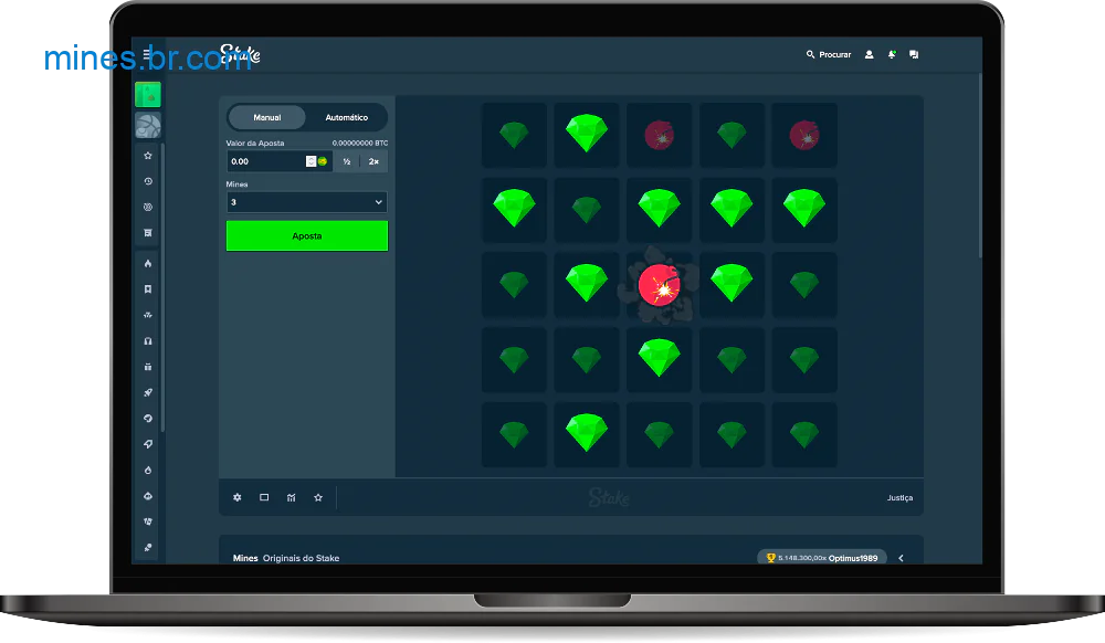 O jogo Mines do Stake Casino tem uma interface bastante simples, mas fácil de usar