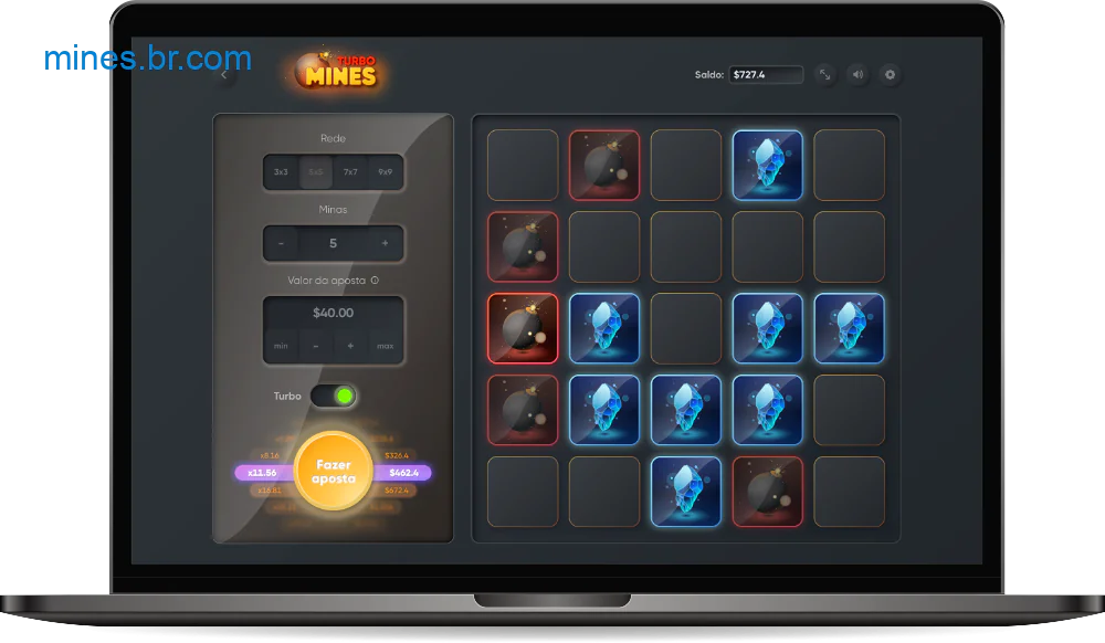 O jogo on-line Turbo Mines tem uma interface única