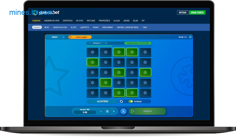 Você pode jogar Mines no Galerabet no modo automático