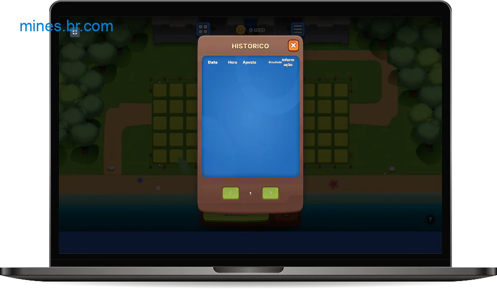 O jogo Royal Mines permite visualizar o histórico das partidas jogadas