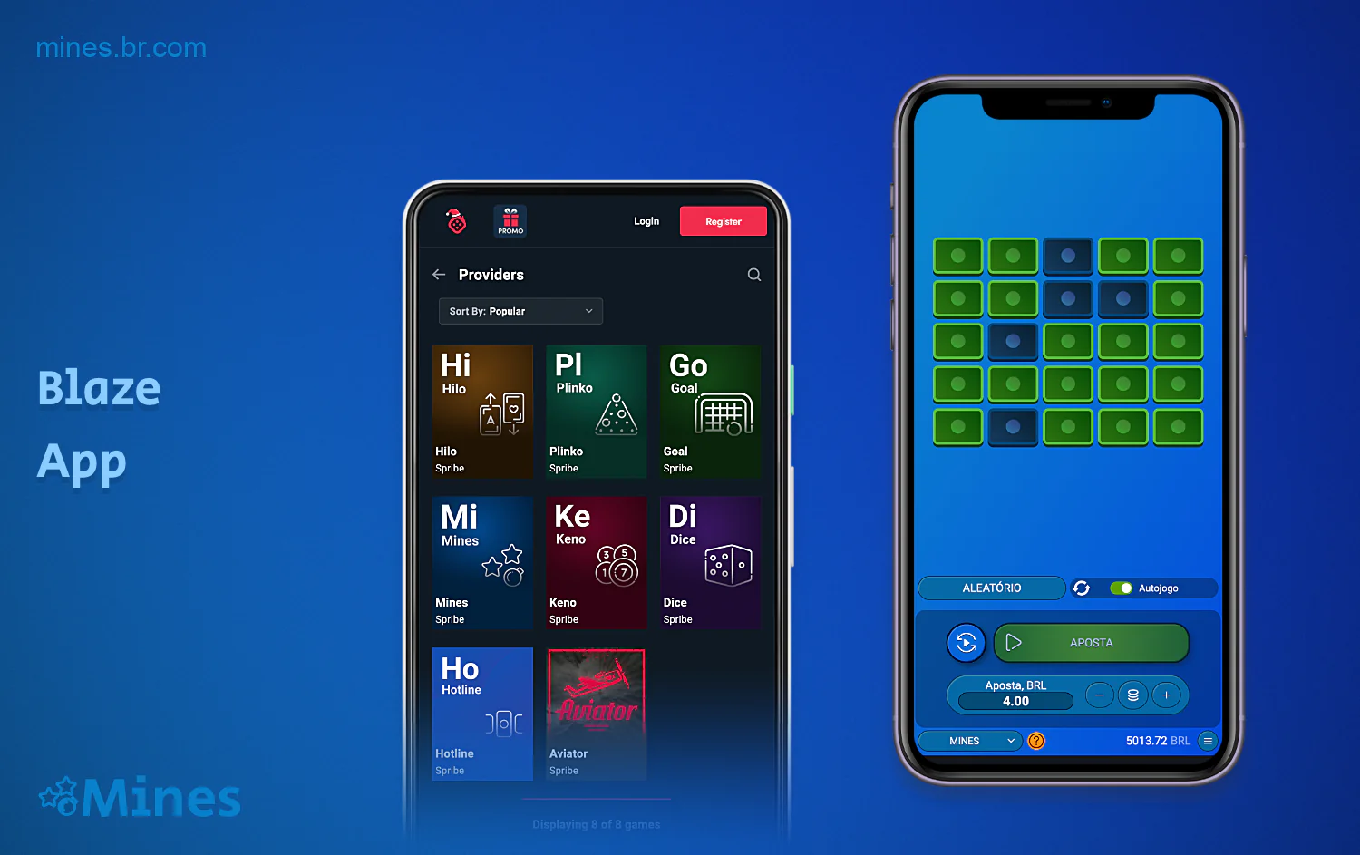 As minas podem ser jogadas usando o aplicativo do cassino on-line Blaze