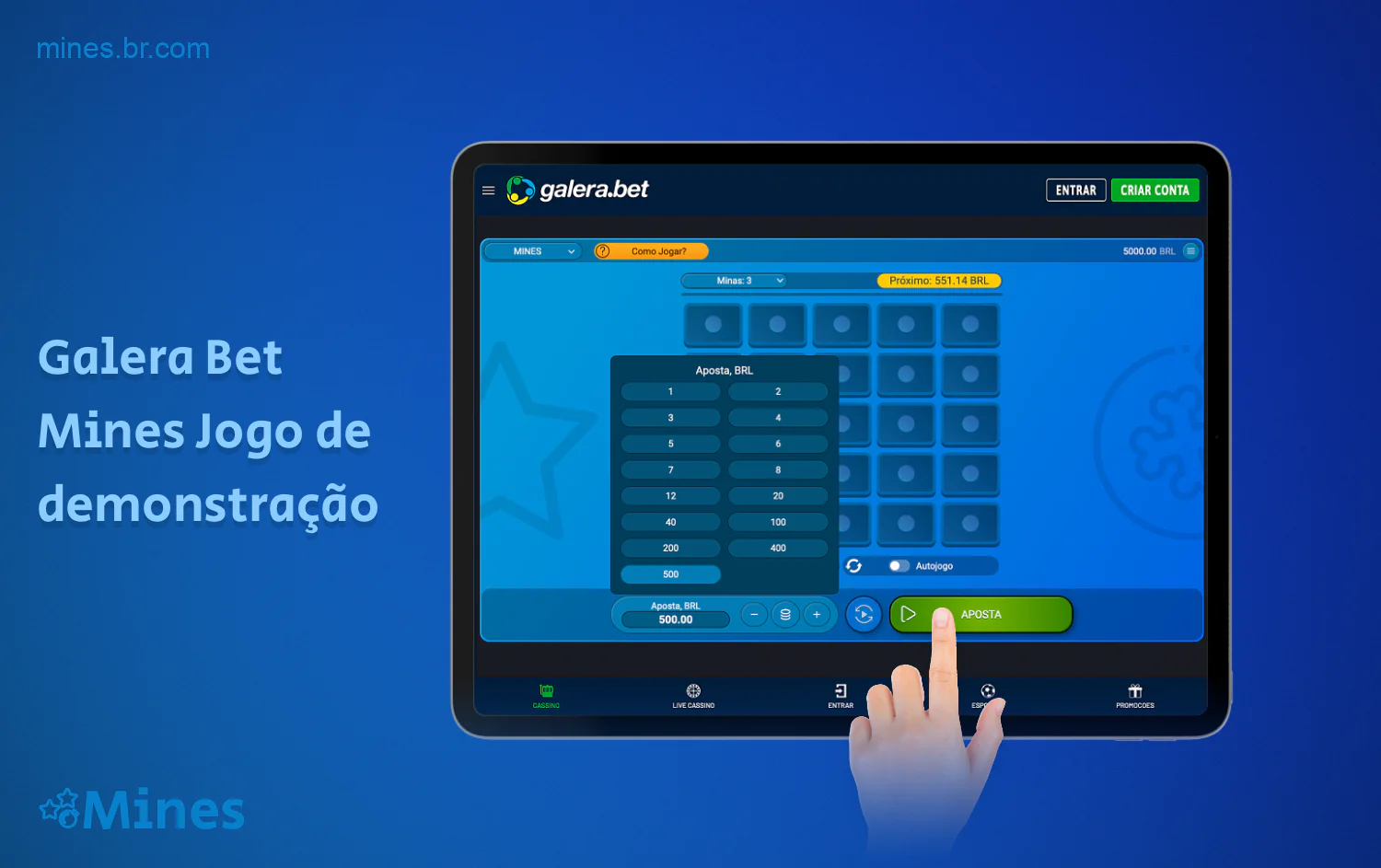 A versão de demonstração do jogo Mines no Galerabet permite que você pratique e aprenda as regras do jogo