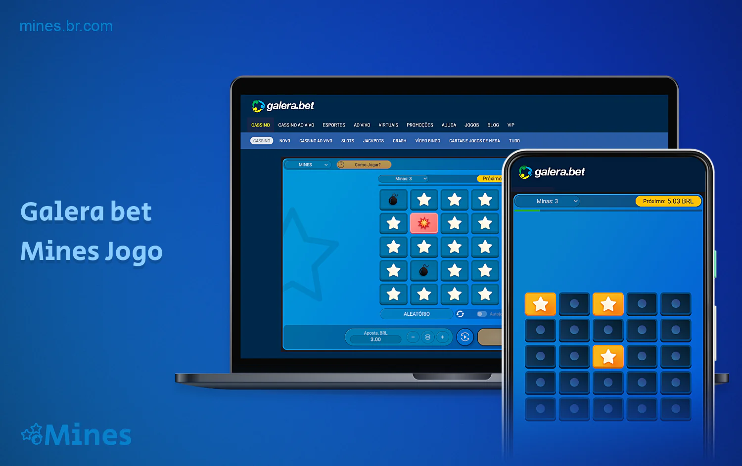 Os usuários do Galerabet podem jogar Mines tanto em um computador quanto em um smartphone