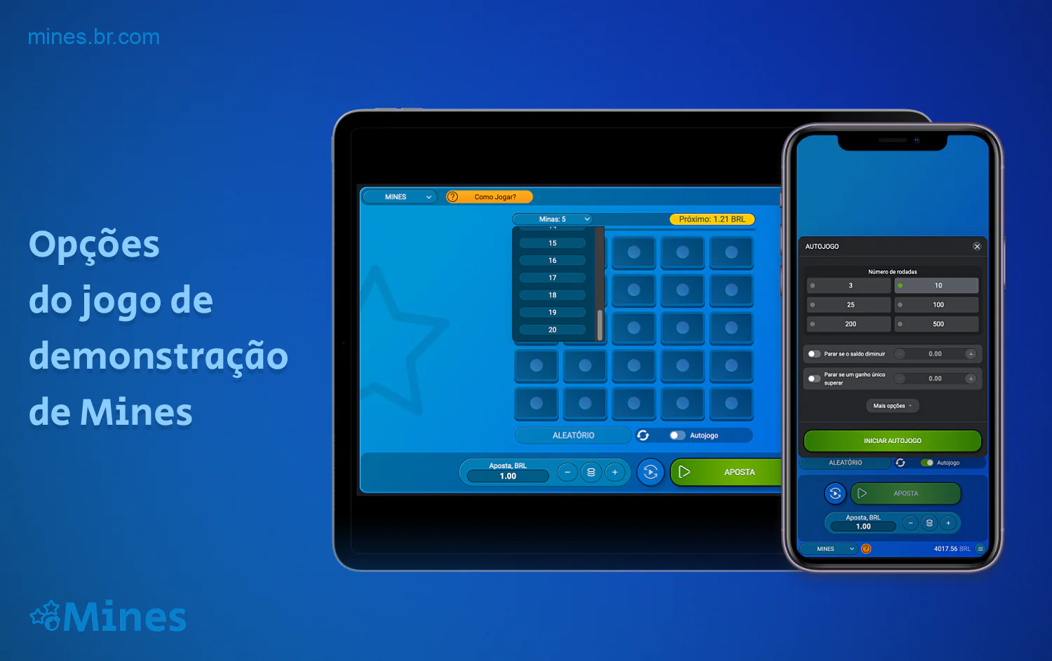 Na versão de demonstração do jogo Mines, os usuários têm uma variedade de opções de apostas disponíveis