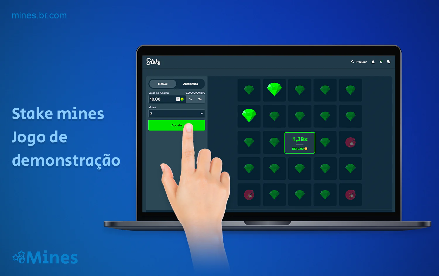 A versão de demonstração do jogo Mines no Stake Casino permite que você jogue de graça
